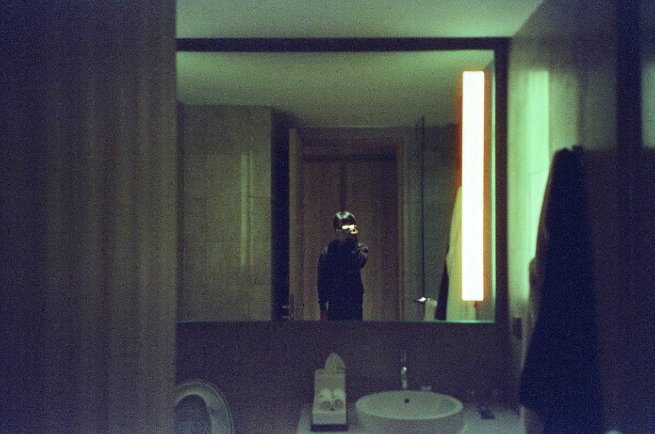 Night Mirror Reflection with Green Light