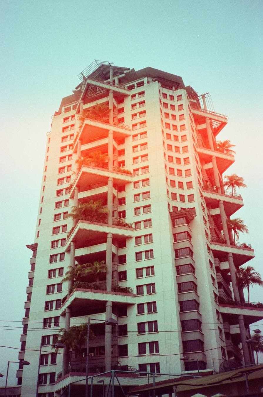 Tropical Tower Under Hazy Sky