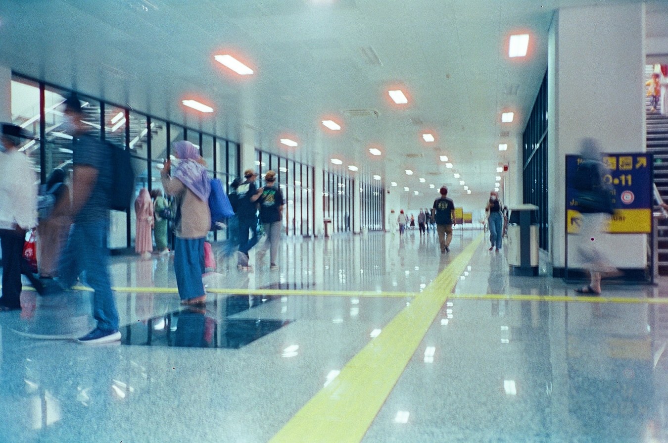 Motion-Blurred Transit Corridor. Shot with Olympus Mju II, Hoasca 800 film