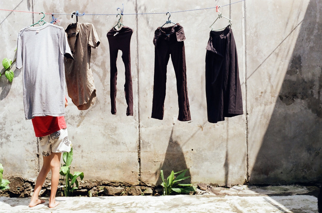 Hanging Laundry in Morning Sunlight